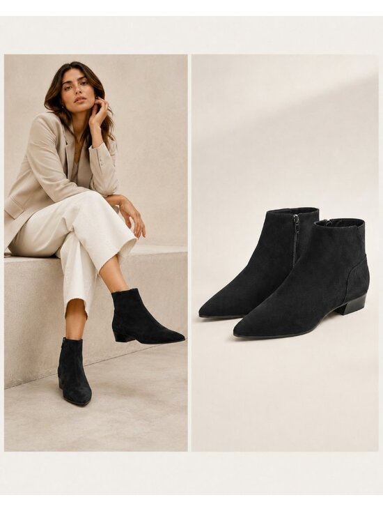 Aquatalia Shoes - Aquatalia Fuoco Black Suede Pointed Toe Ankle Boots Women Size 13 Italy
